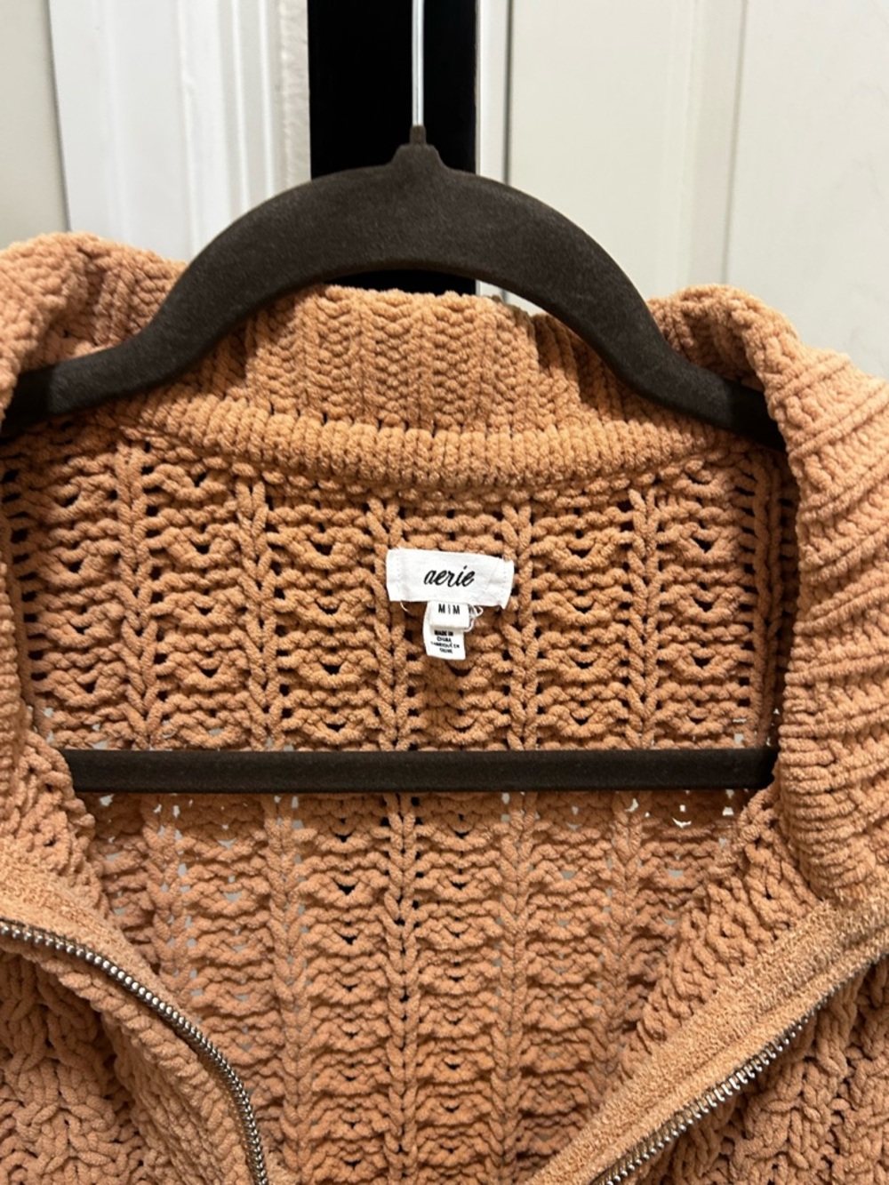 Aerie Cable Car Quarter-Zip Sweater in the color Camel - Picture 5 of 9